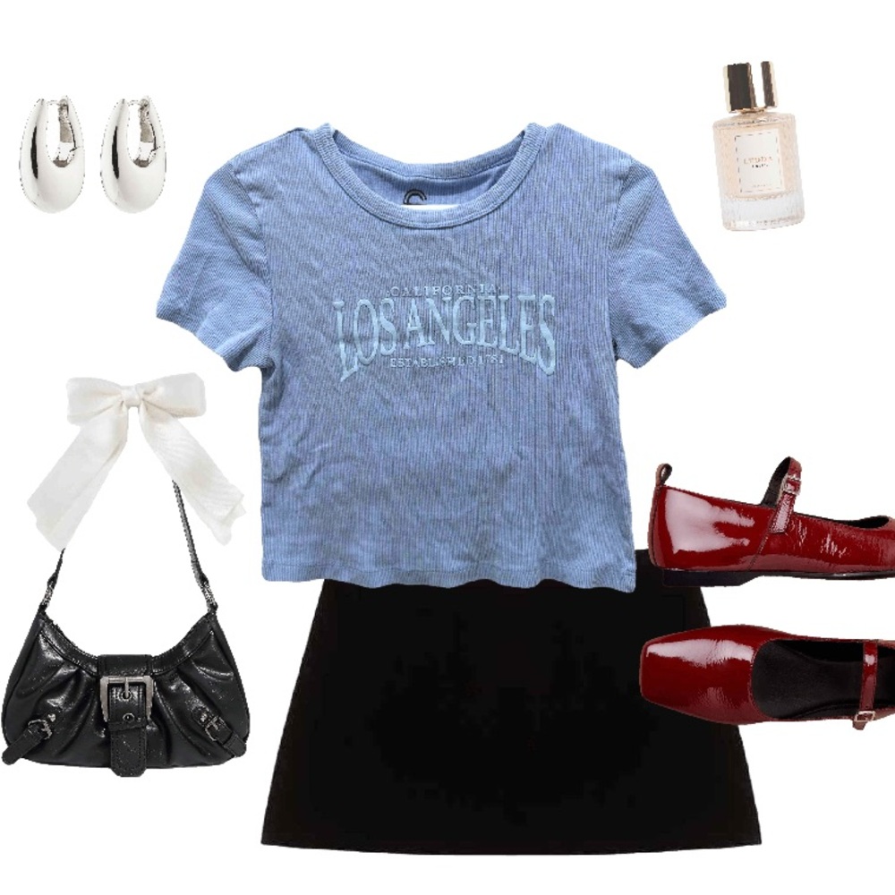 Blue Crop Top with Los Angeles Print